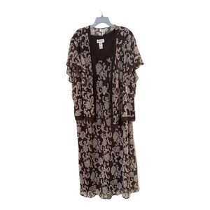 Plus Size brown 2 piece floral dress set size 34W